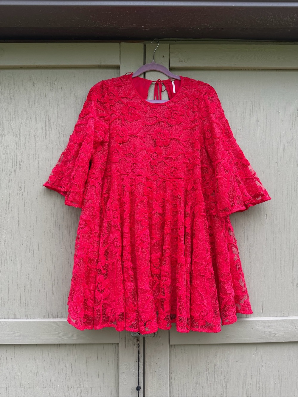 Free People Bright Red Lace Swing Dress